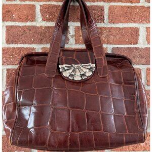 Vintage Made in Italy Croc Embossed Leather Satchel
